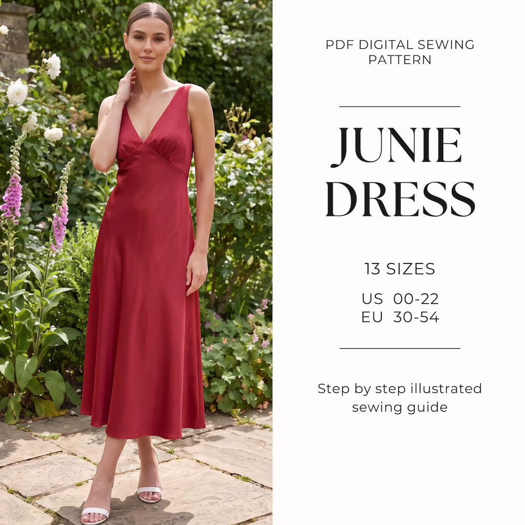 Evening Slip Dress Sewing Pattern PDF | V-Neck Bias Cut Dress US 0–22