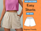 Beginner Women’s Shorts Sewing Pattern – Elastic Waistband Summer Shorts with Pockets PDF XS–3XL