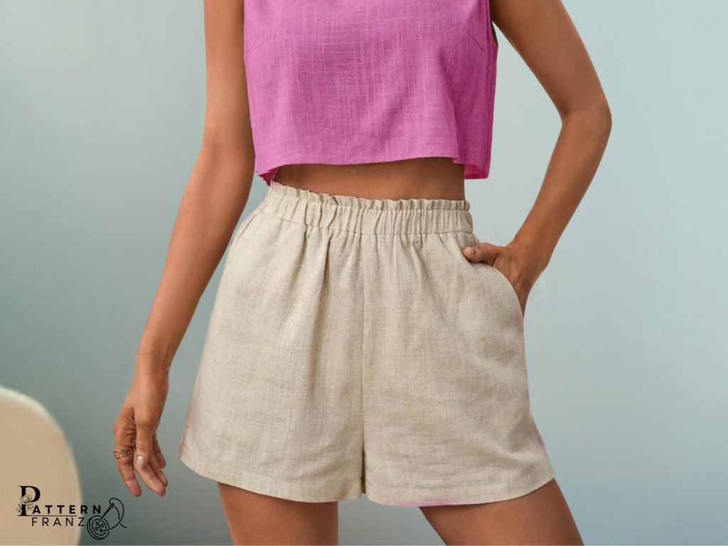 Beginner Women’s Shorts Sewing Pattern – Elastic Waistband Summer Shorts with Pockets PDF XS–3XL