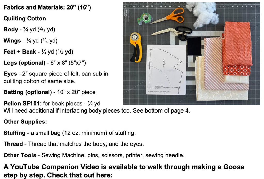 Silly Goose PDF Pattern by woollypetals to make a 20" and 16" stuffed animal goose
