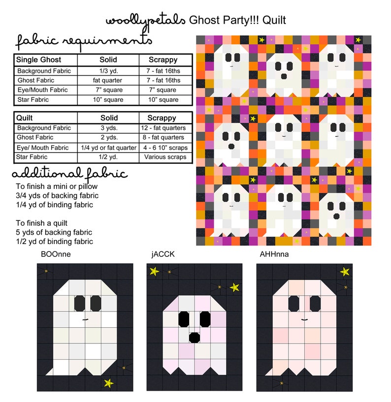 Ghost Party!!! Quilt PDF Pattern Download by woollypetals