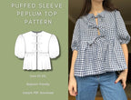 Puffed Sleeve Peplum Top Sewing Pattern: Front Tie Blouse (XS-XXL) (Digital Download)
