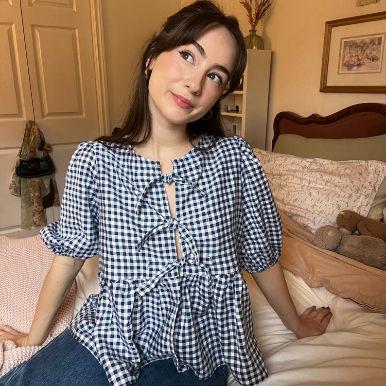 Puffed Sleeve Peplum Top Sewing Pattern: Front Tie Blouse (XS-XXL) (Digital Download)