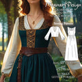 Medieval Maxi Dress Sewing Pattern – Renaissance Gown PDF US 02–30