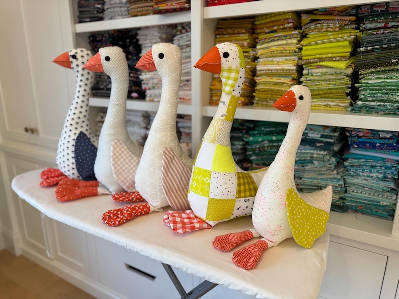 Silly Goose PDF Pattern by woollypetals to make a 20" and 16" stuffed animal goose