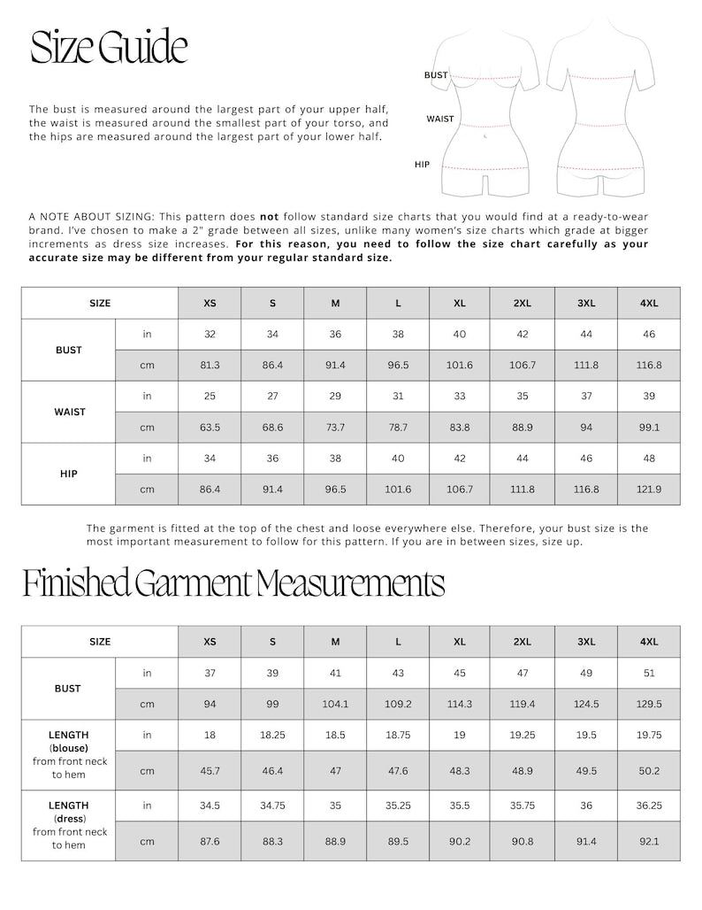 Blythe Babydoll Sewing Pattern: Collared Blouse & Dress (PDF Download, Bust 32"-46")