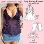 Halter Neck Babydoll Ruffle Top Sewing Pattern – Tie Back Y2K Cami Top PDF, XS–XL