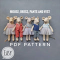 Small mouse sewing pattern: Mouse, dress, pants, vest PDF, English