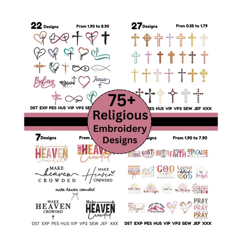 Religious Embroidery Design Bundle – Bible Verse & Scripture Christian Embroidery Designs with Dove, Cross, Bible & Church Motifs