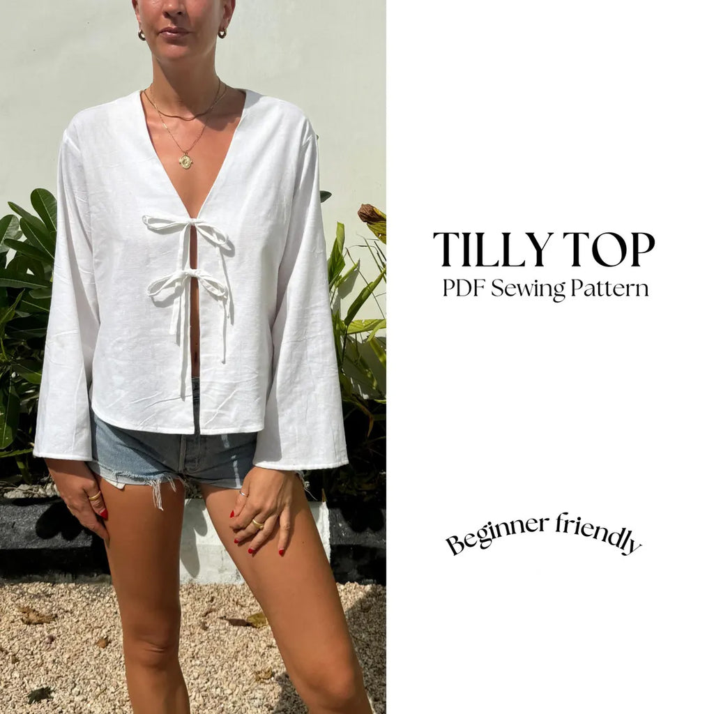 Tie Front Linen Top Sewing Pattern: Long Sleeve (PDF)